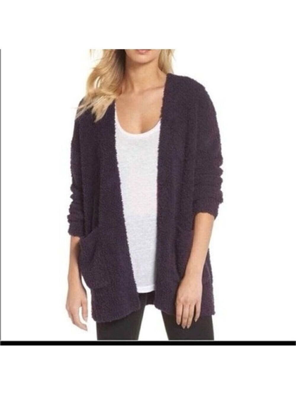 Barefoot Dreams Women's Open Front Amethyst Purple Cardigan Sweater Size S/M